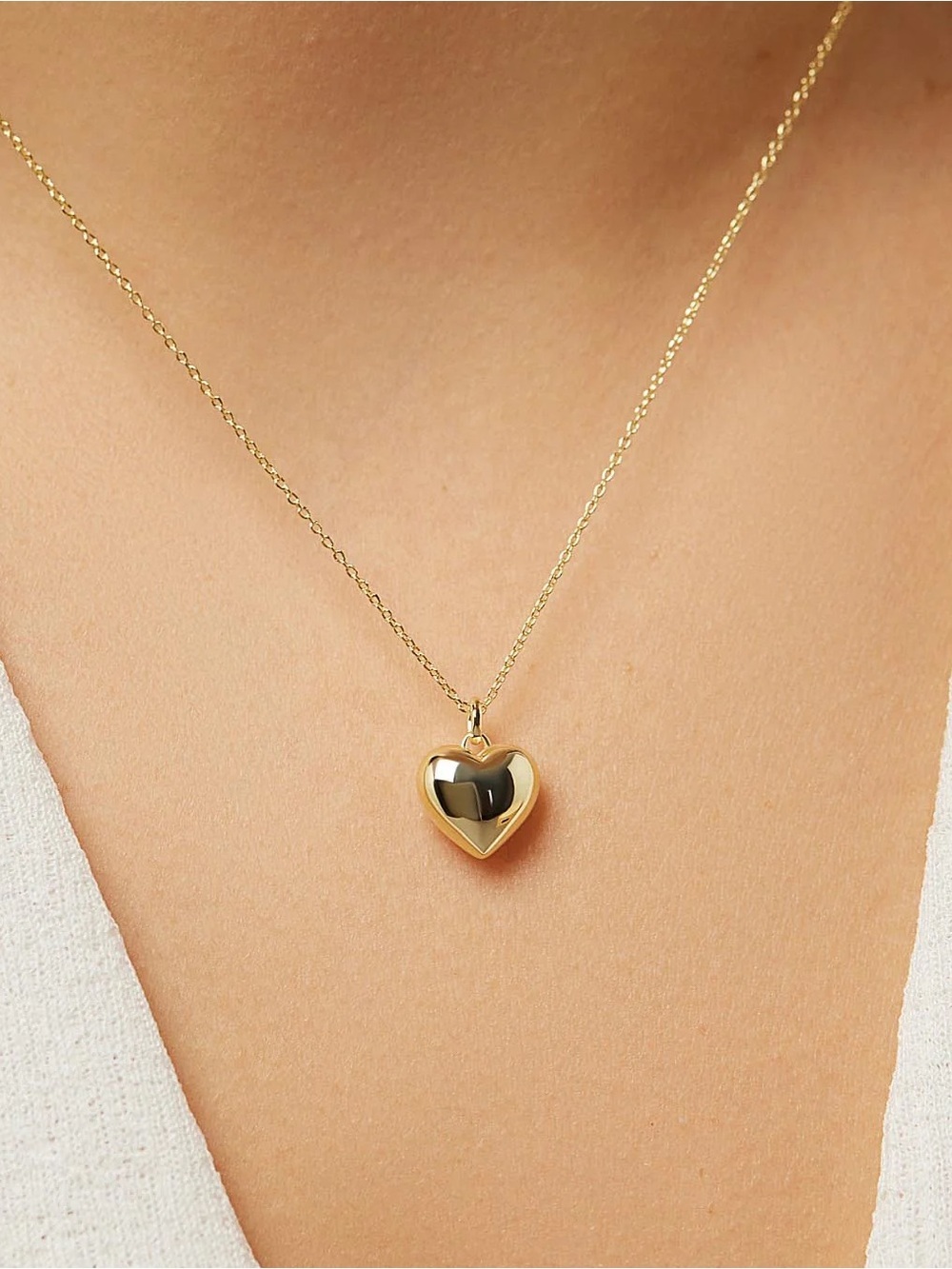 Gold Puffy Heart Pendant Necklace